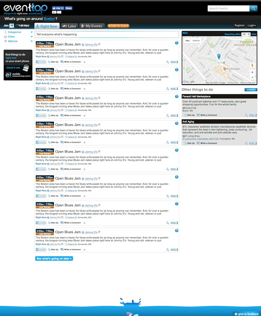 Screenshot of eventtap - things to do right now, around you.